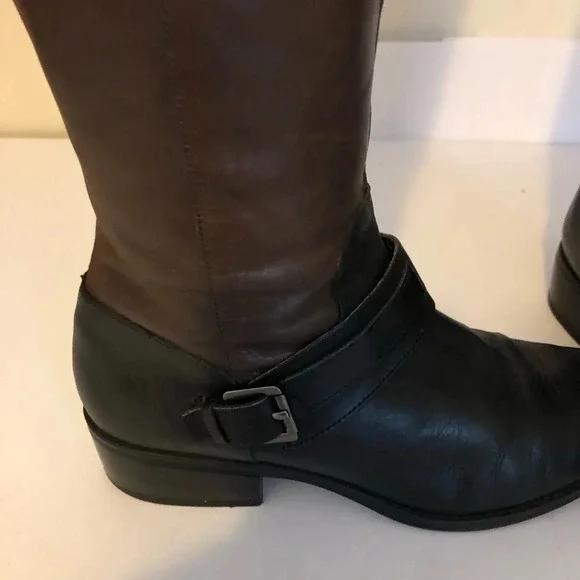 Lauren Ralph Lauren 7B Two Tone Brown and Black Leather Riding Boots Womens - Picture 13 of 14